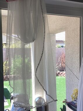 White Sheer Wedding Dress Veil with Beaded Edge